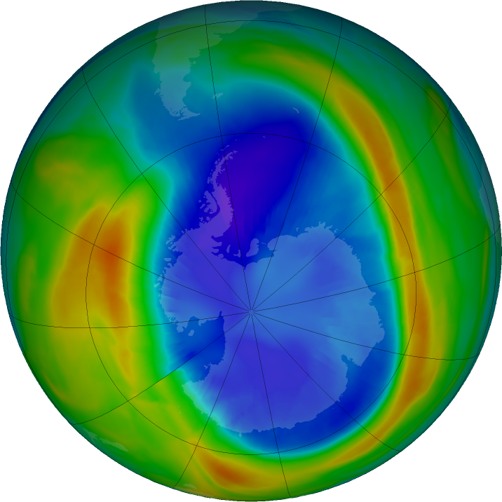 Antarctic ozone map for 03 September 2016